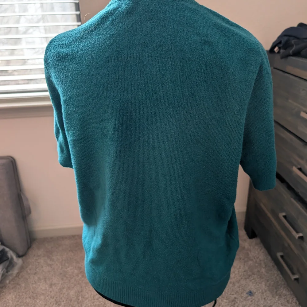 Teal Short Sleeve Sweater with Button Detail - Picture 2 of 3